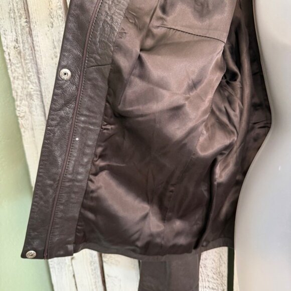 Y2K Industry Moto Buttery Leather Jacket Womens XL Chocolate Brown Ruched Front - Picture 3 of 14